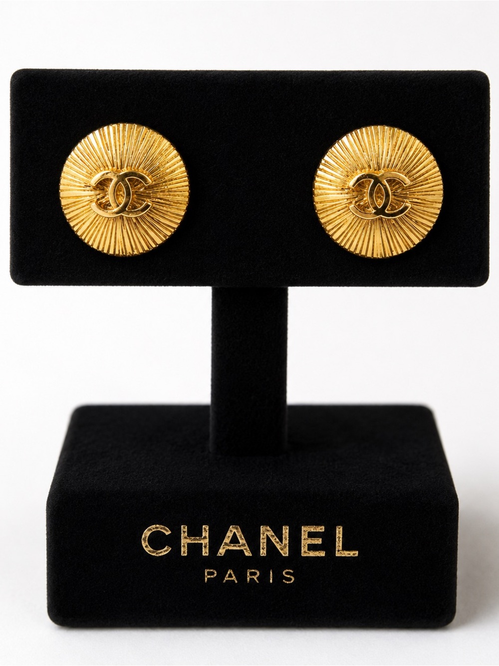 CHANEL Gold Radiant CC Button Earrings